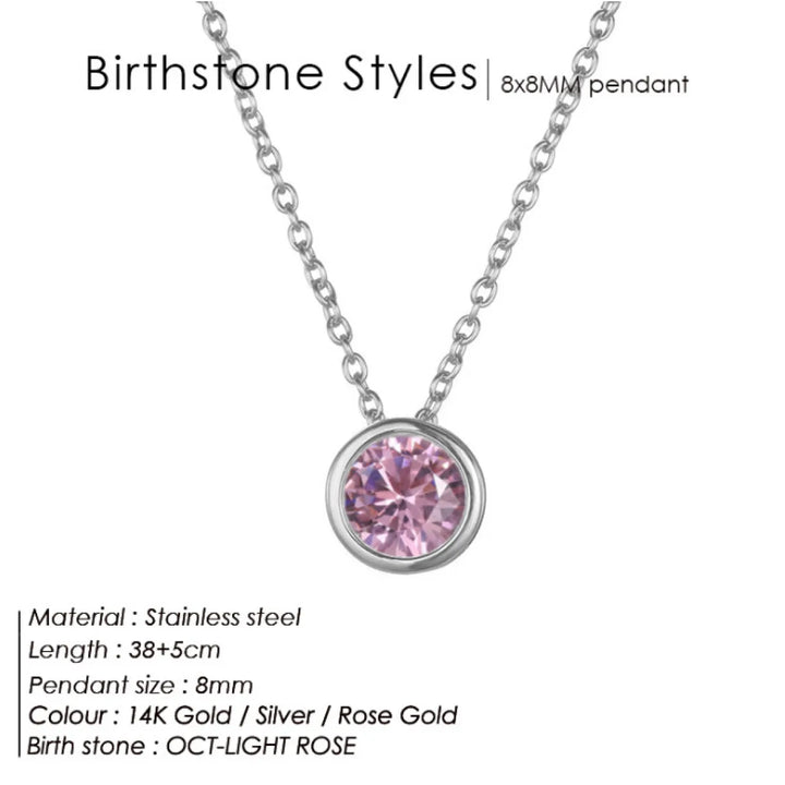Birthstone Necklace – Stainless Steel Geometric Pendant Jewelry