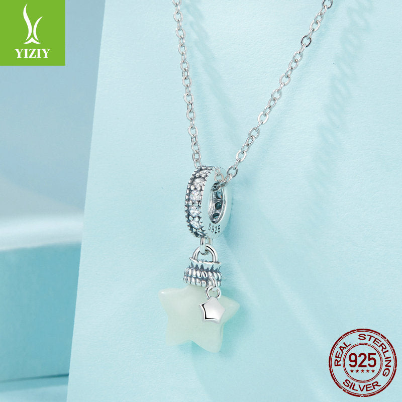 Silver Charm Original Star Wishing Bottle DIY Pendant Dreamy Luminous Stone s925 Pure Silver Bracelet with Beads