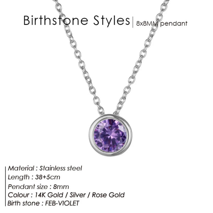 Birthstone Necklace – Stainless Steel Geometric Pendant Jewelry