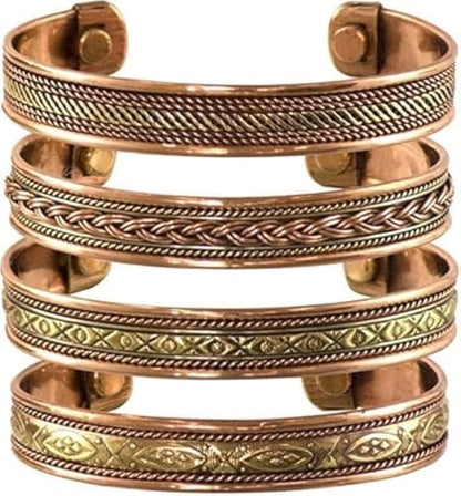 Pure Copper Set of 4 Tibetan Bracelets Handmade Cuff Bangle for Men And Women Adjustable Kada Fro... – Avaiya Gems