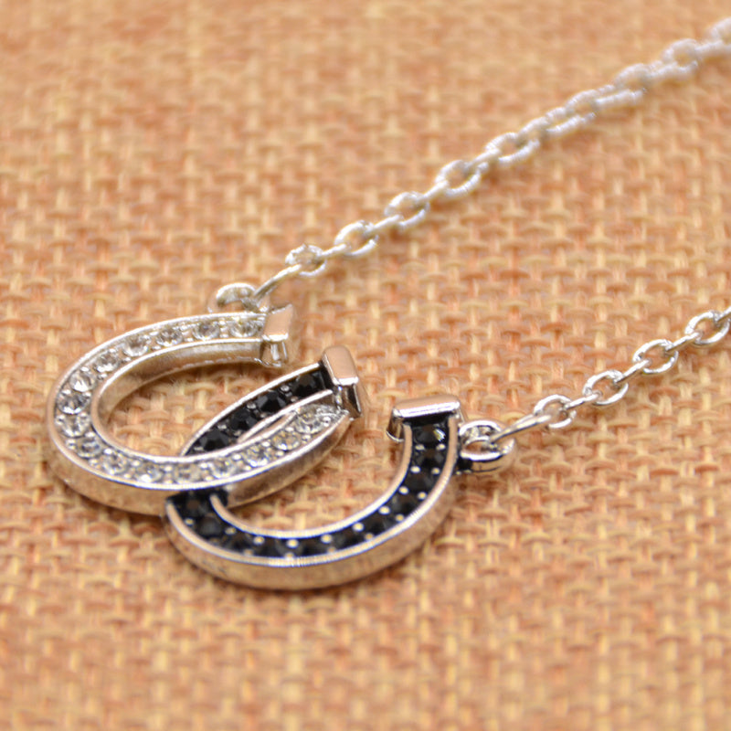 lychee Horse Hoof Necklace Lucky Rhinestone Double Black White Color Horseshoe Pendant Necklace J... – Avaiya Gems