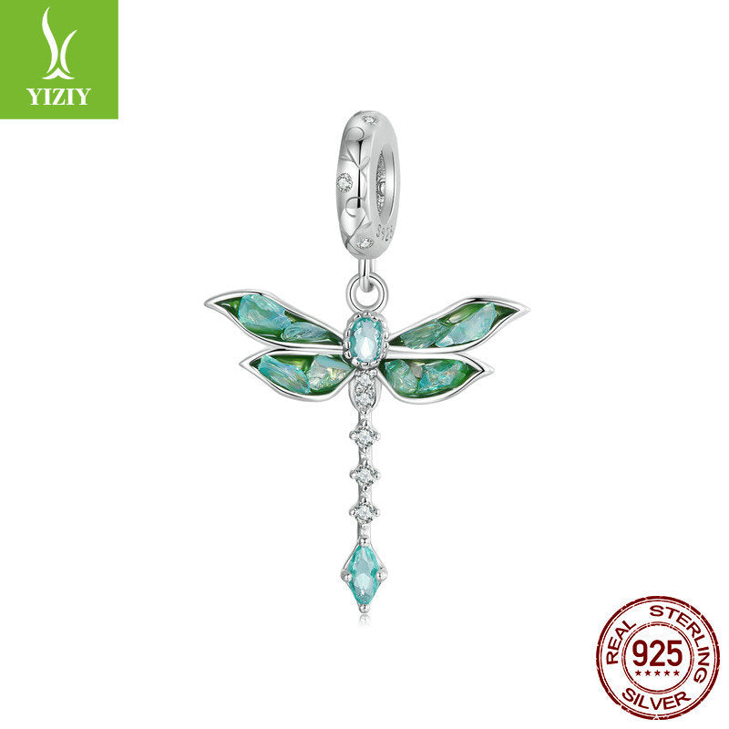 Silver Charm Original Retro Green Dragonfly DIY Pendant Accessories Charm Lucky s925 Pure Silver ... – Avaiya Gems