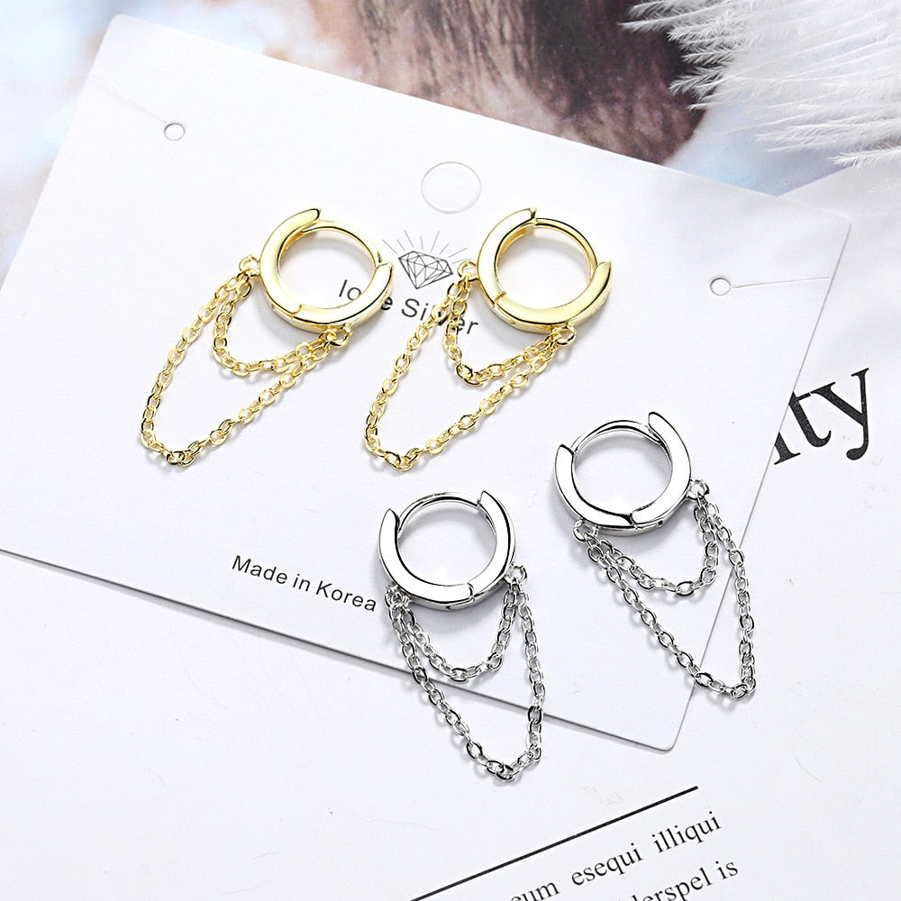 Gold Silver Long Chain Earring For Women 925 Sterling Silver Earrings Fashion Silver Jewelry korean New oorbellen