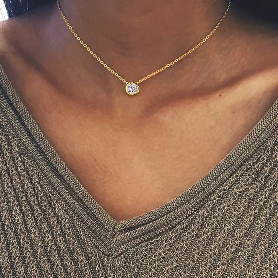 Birthstone Necklace – Stainless Steel Geometric Pendant Jewelry