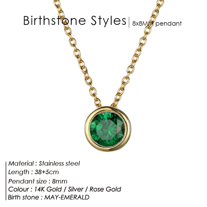 Birthstone Necklace – Stainless Steel Geometric Pendant Jewelry
