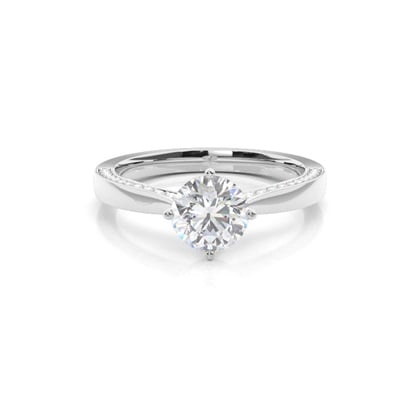4 Prong Setting Round Moissanite Side Stone Engagement Ring