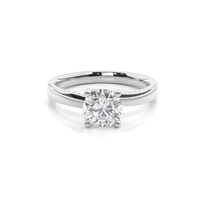 4 Prong Setting Round Moissanite Side Stone Engagement Ring