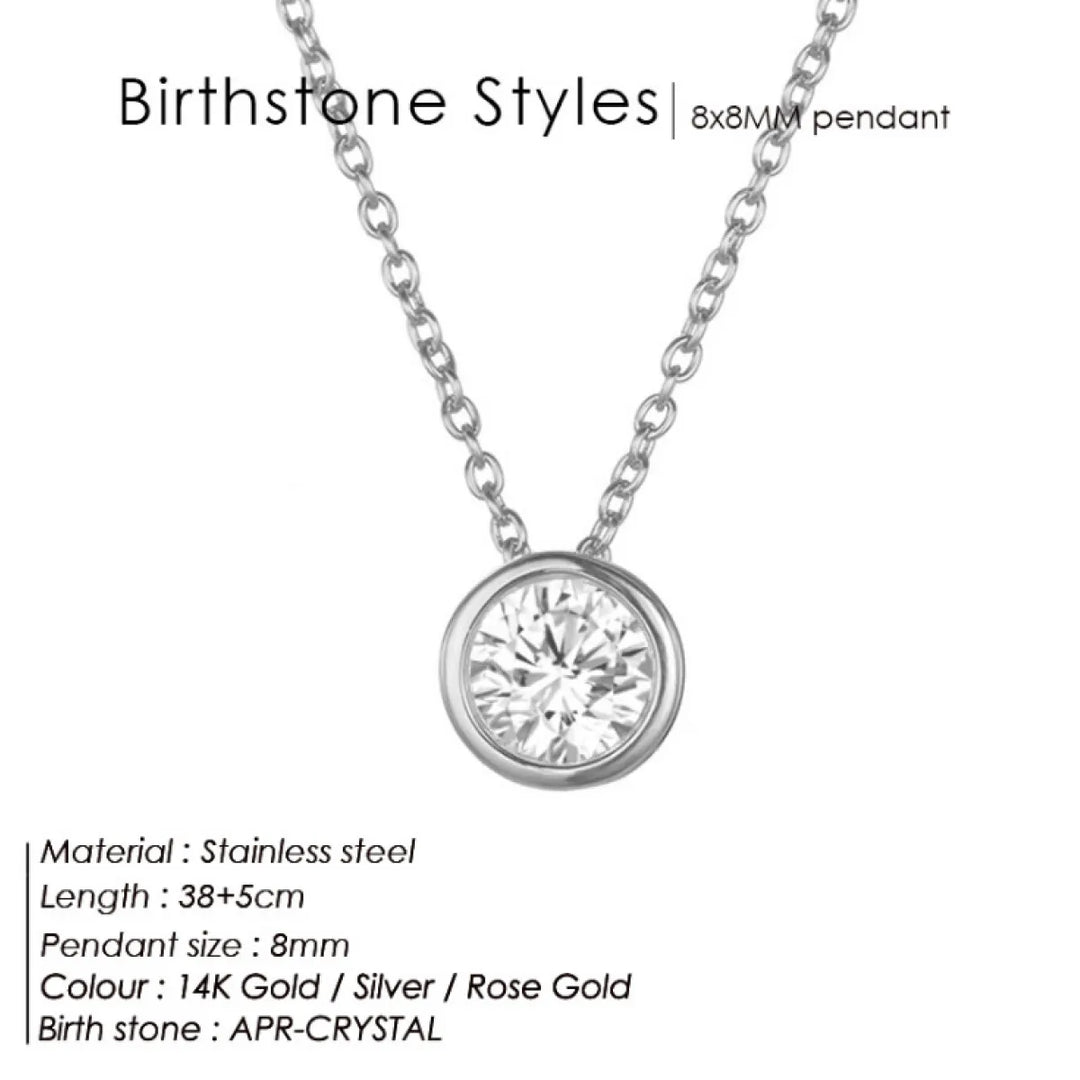 Birthstone Necklace – Stainless Steel Geometric Pendant Jewelry