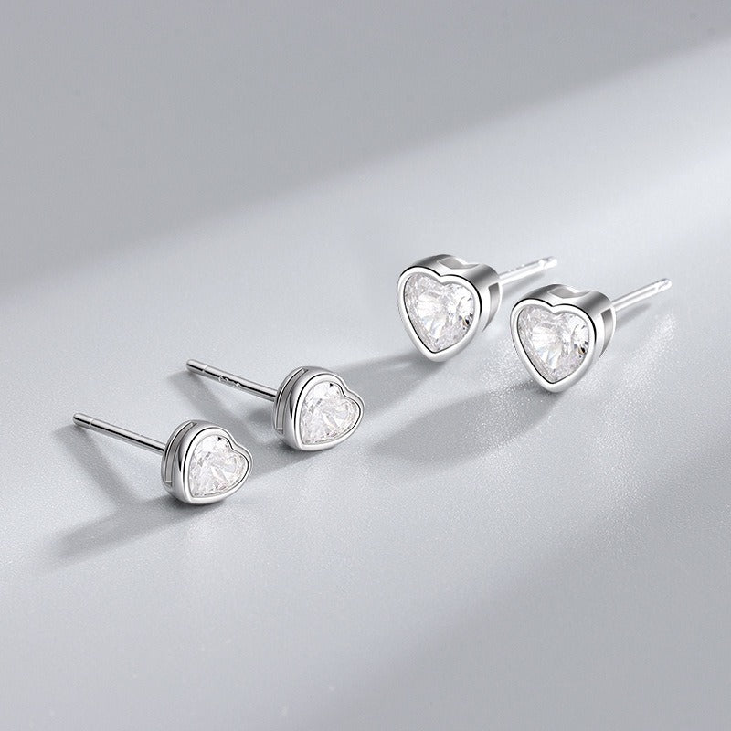 S925 sterling silver heart-shaped zircon earrings