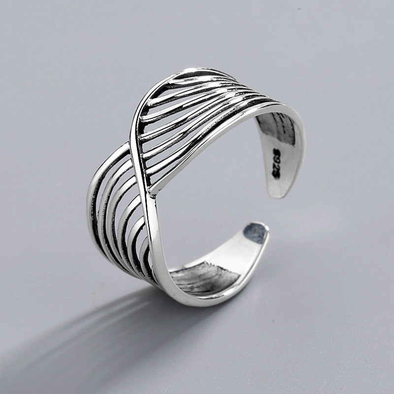 Mobius wave ring s925 silver Thai silver retro personality wild open sterling silver ring jewelry