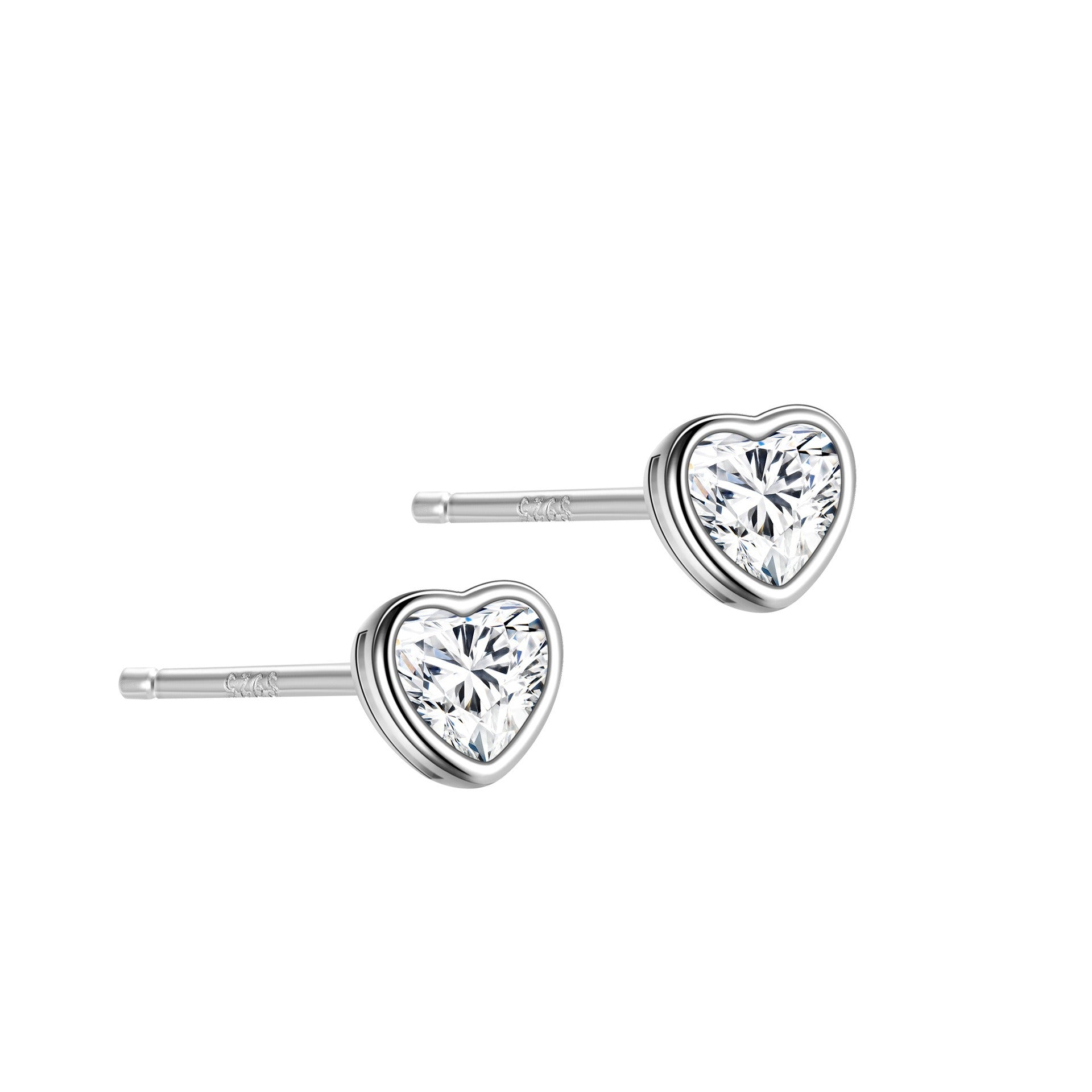 S925 sterling silver heart-shaped zircon earrings