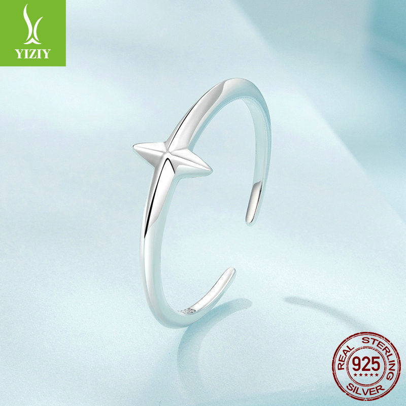 Yinziyun new minimalist plain silver cross opening ring, fashionable and versatile, three-dimensional s925 pure silver ring