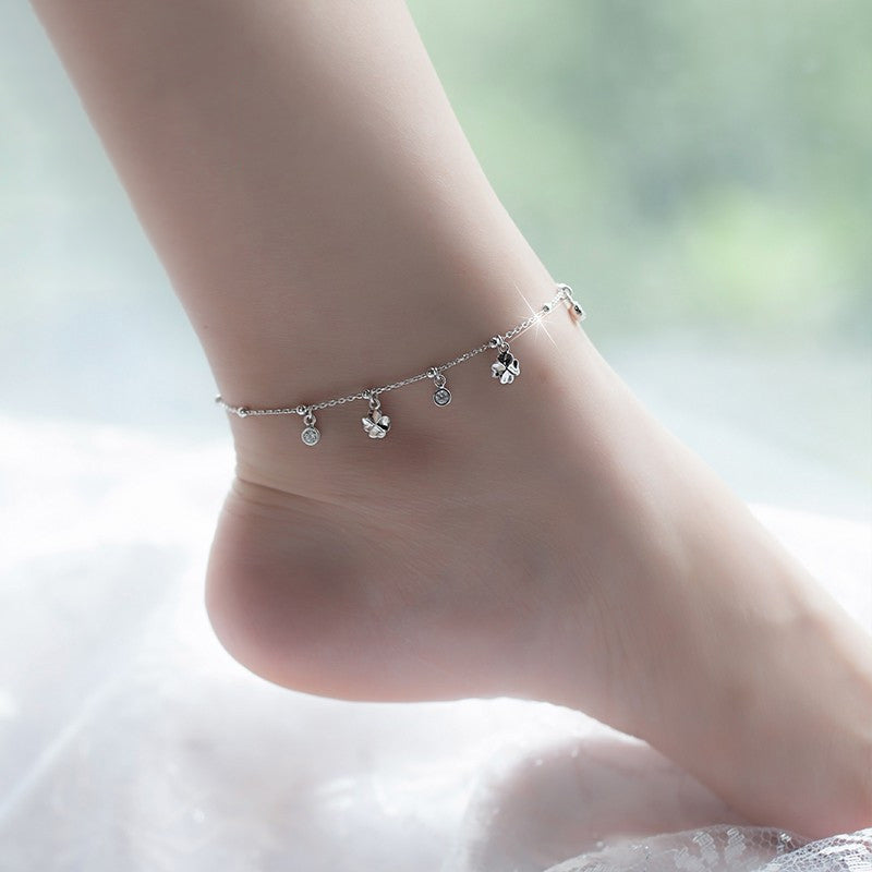 Four Leaf Clover Sterling Silver Anklet Korean Fashion Fresh Silver Jewelry S925 Sterling Silver ... – Avaiya Gems