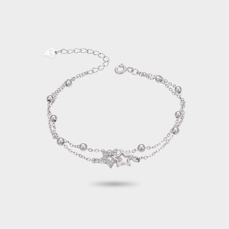 S925 Sterling Silver Bracelet Female Five-Pointed Star Diamond Silver Bead Double-Layer Bracelet ... – Avaiya Gems