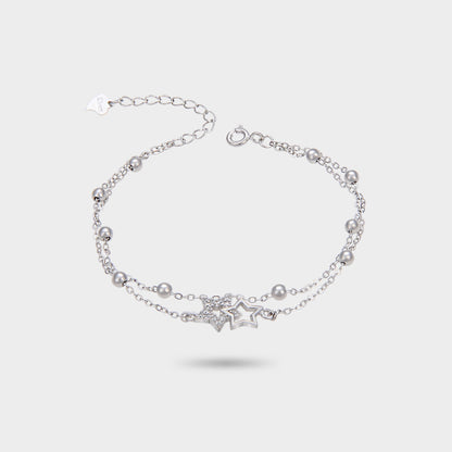 S925 Sterling Silver Bracelet Female Five-Pointed Star Diamond Silver Bead Double-Layer Bracelet ... – Avaiya Gems