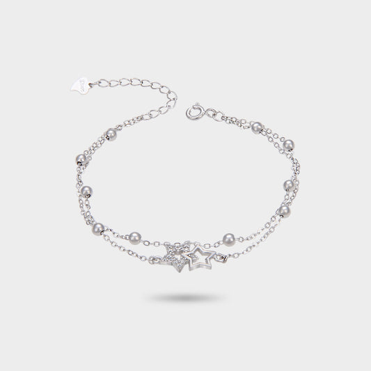 S925 Sterling Silver Bracelet Female Five-Pointed Star Diamond Silver Bead Double-Layer Bracelet ... – Avaiya Gems