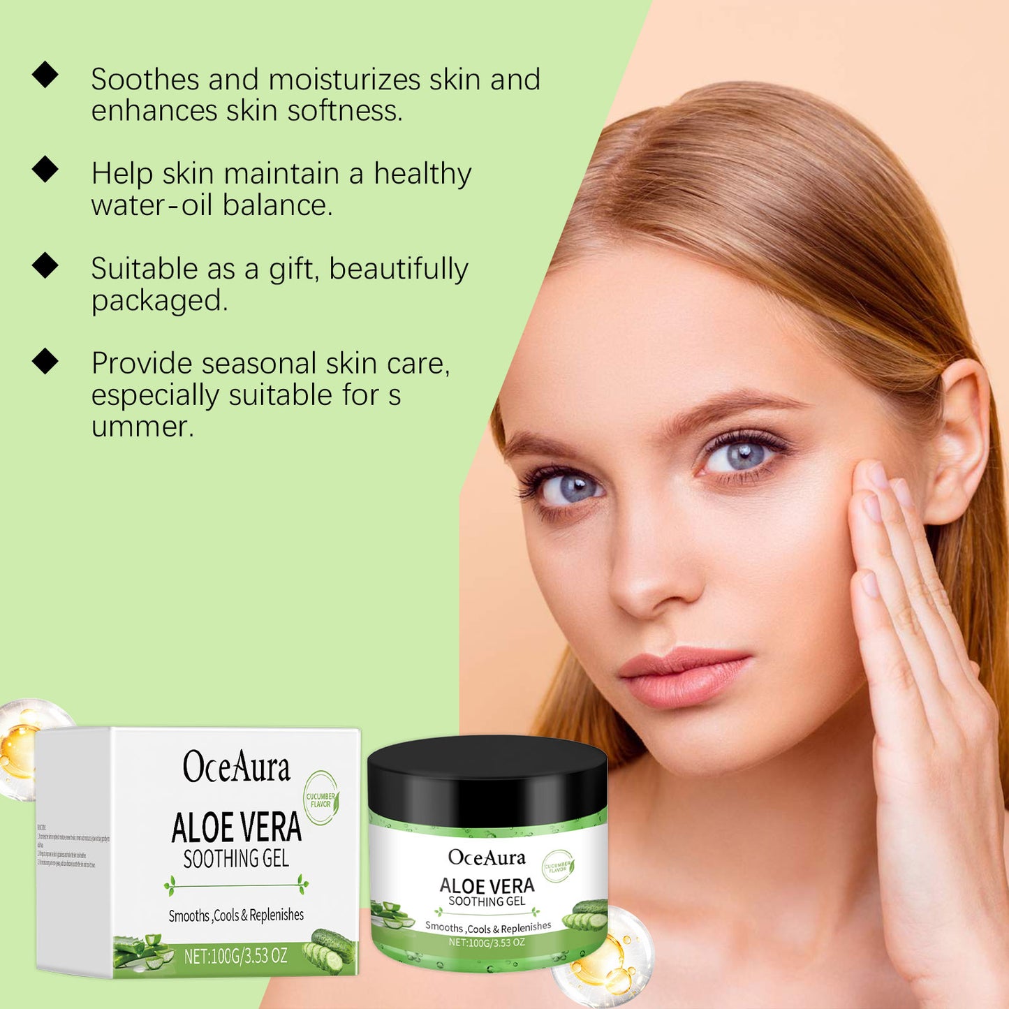 OceAura Aloe Vera Cucumber Gel, Moisturizing And Cooling Body Care Moisturizing And Refreshing Sk... – photo 3 – Avaiya Gems