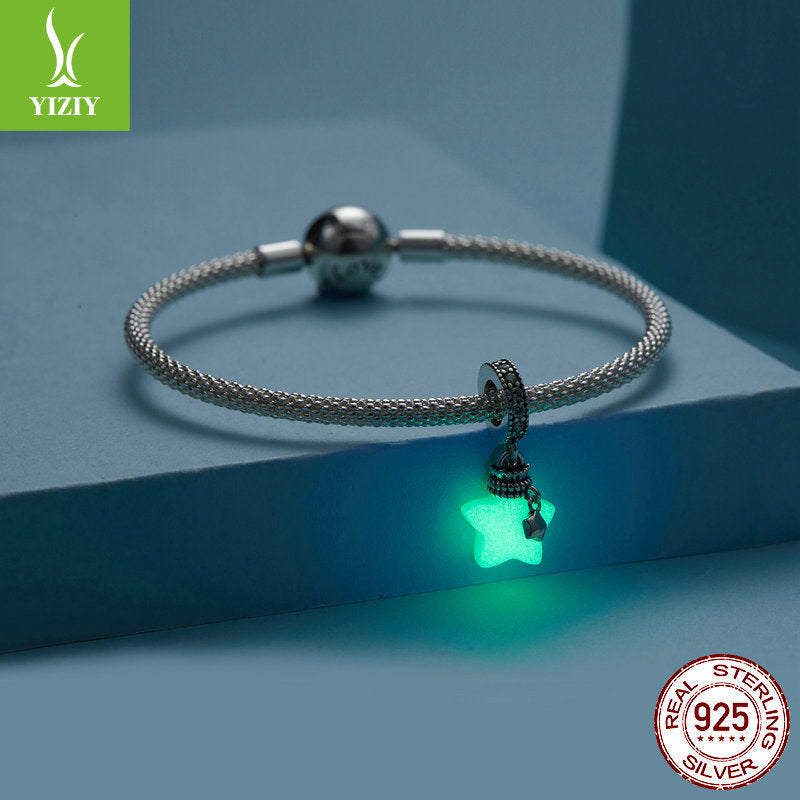 Silver Charm Original Star Wishing Bottle DIY Pendant Dreamy Luminous Stone s925 Pure Silver Bracelet with Beads