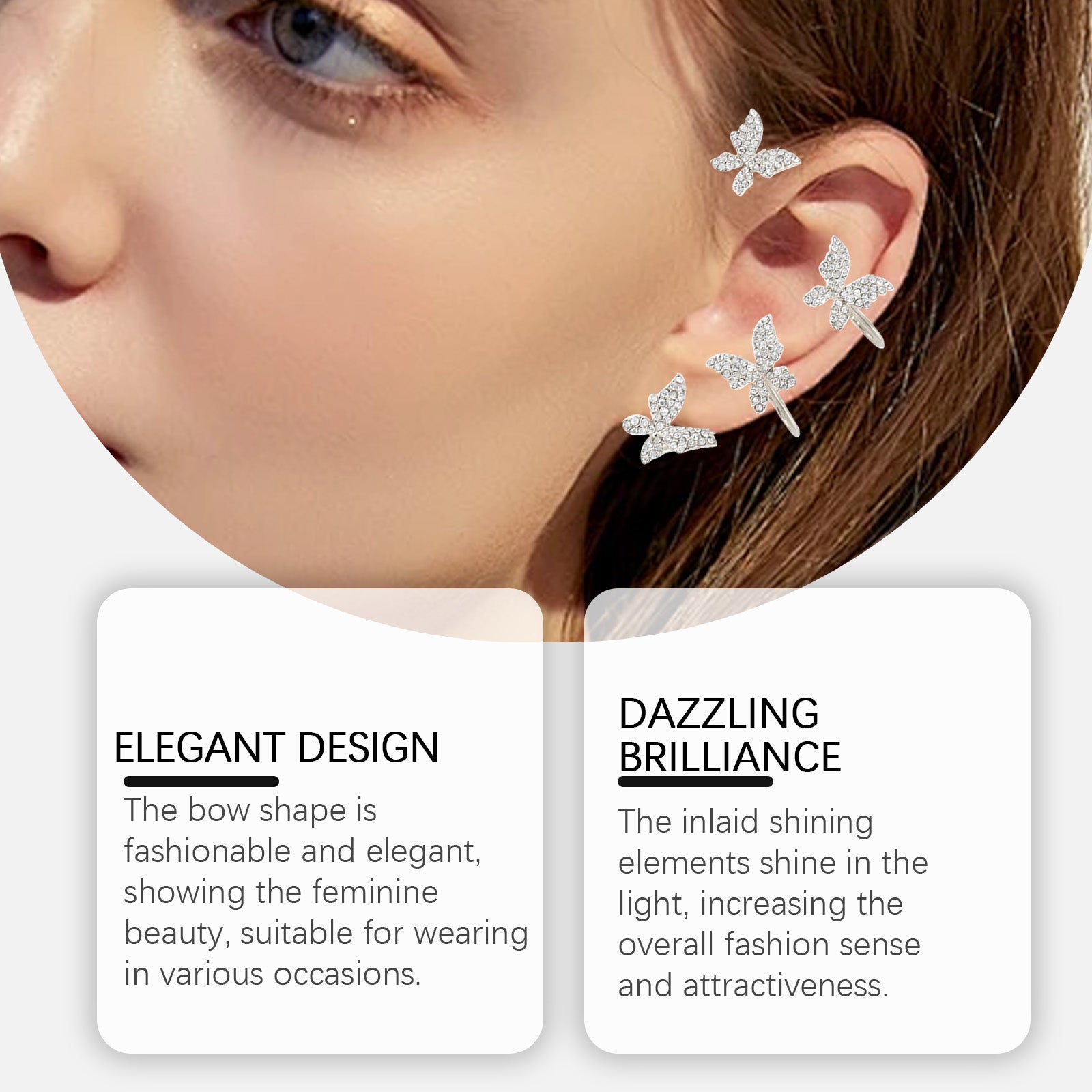Hoexe Shiny Bow Ear Clip Diamond-Encrusting Butterfly Niche Ear Clip Fashion Everything Temperame... – photo 4 – Avaiya Gems