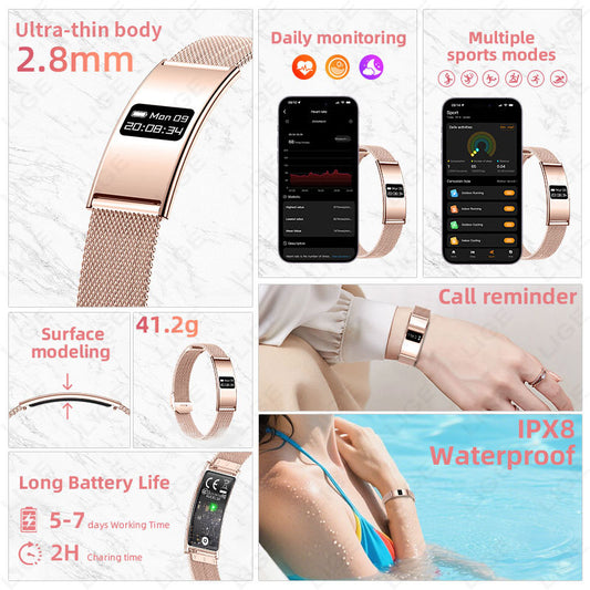 B8 Smart Bracelet, Ultra-Thin Sports Band with Heart Rate, Blood Oxygen, Sleep & Female Menstrual... – Avaiya Gems
