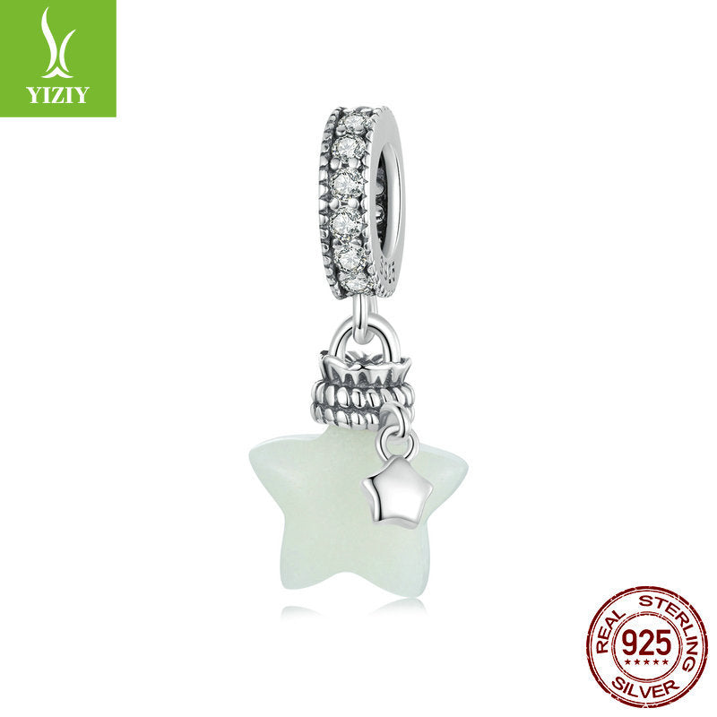 Silver Charm Original Star Wishing Bottle DIY Pendant Dreamy Luminous Stone s925 Pure Silver Bracelet with Beads