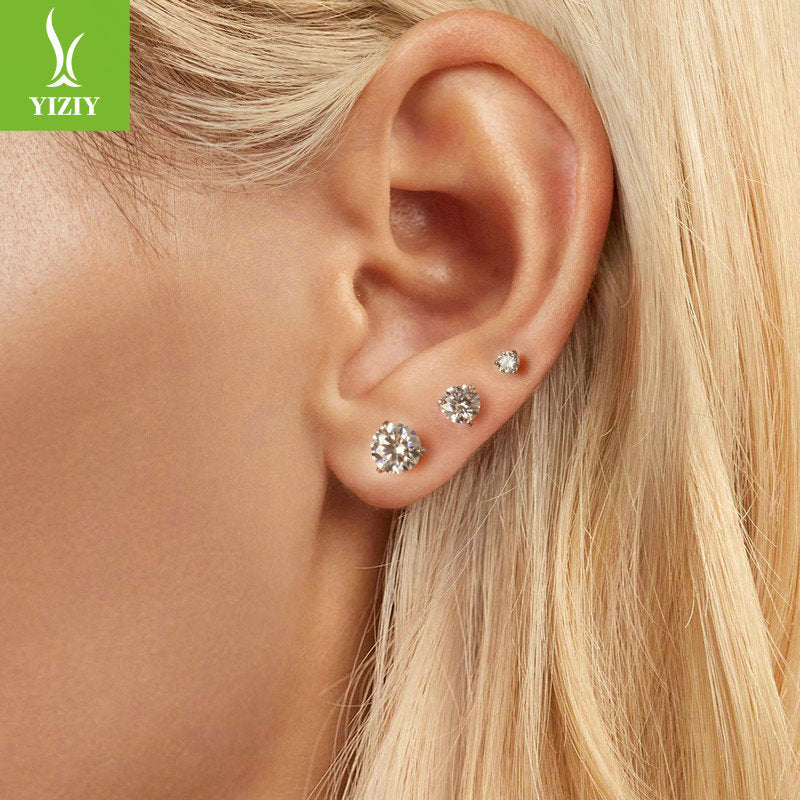 Silver Charm Simple and Elegant Sparkling Moissanite Earrings Classic Three Claw Moissanite Diamond s925 Pure Silver Earrings