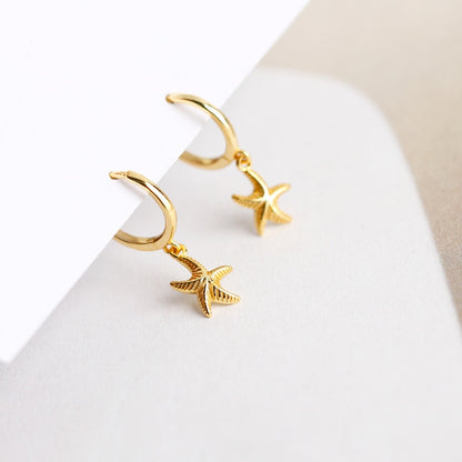 925 Sterling Silver Starfish Hoop Earring for Women Geometric Gold Silver Jewelry Wholesale S-E1388 – photo 2 – Avaiya Gems