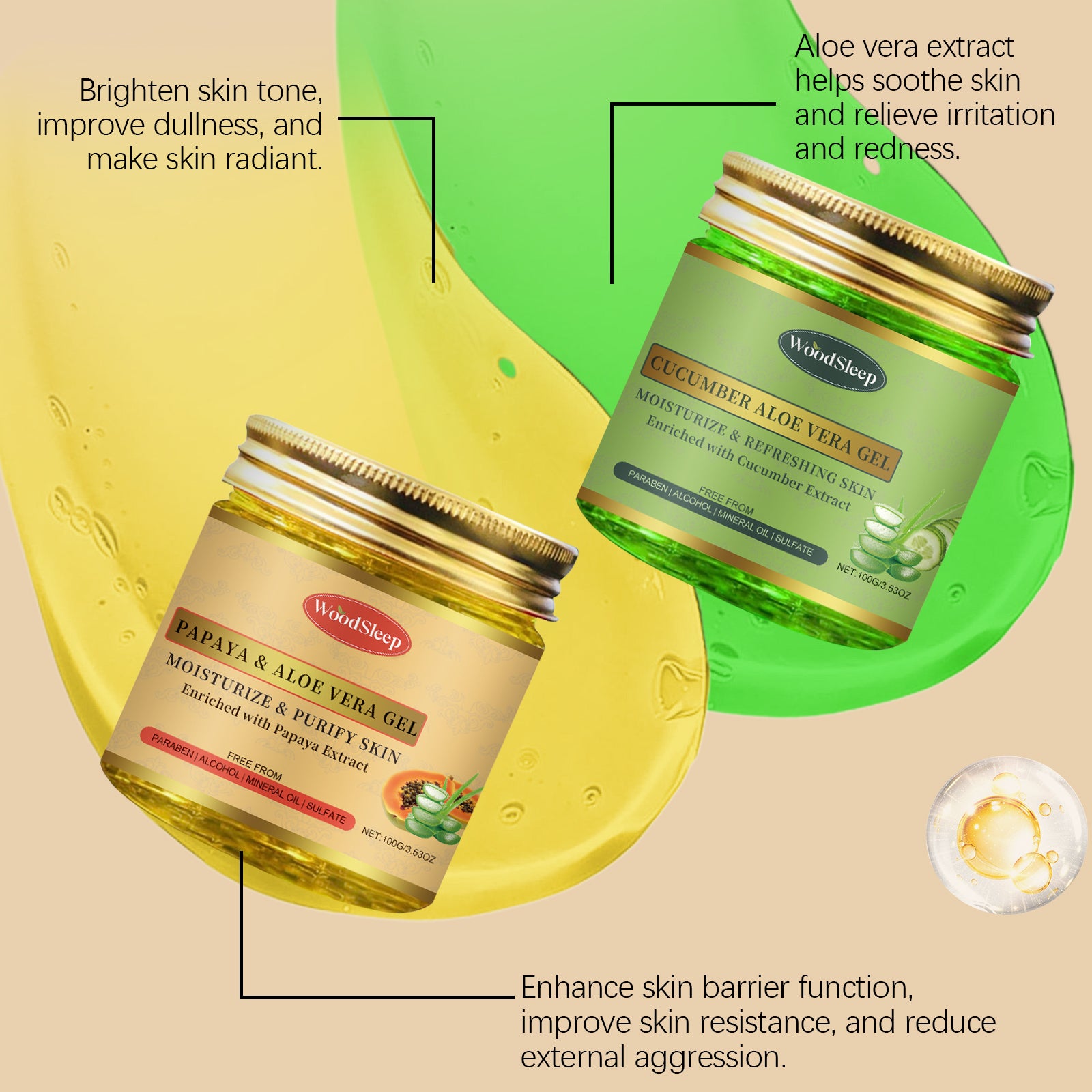 WoodSleep Papaya Aloe Vera Hydrating Gel Facial Cleansing Aloe Vera Gel Moisturizing Nourishing G... – photo 3 – Avaiya Gems
