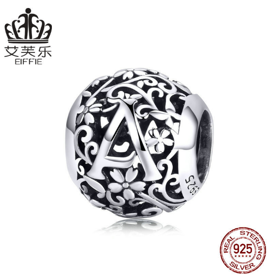 S925 Sterling Silver Bead Pattern Letter A DIY Beaded Bracelet Jewelry Accessories Silver Beads – Avaiya Gems