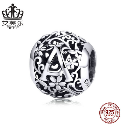 S925 Sterling Silver Bead Pattern Letter A DIY Beaded Bracelet Jewelry Accessories Silver Beads – Avaiya Gems