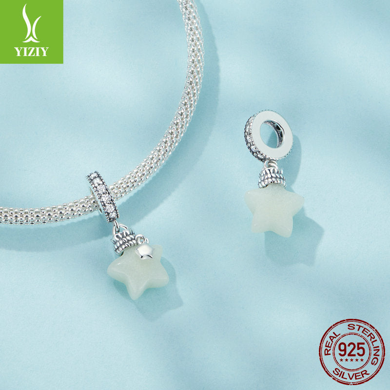 Silver Charm Original Star Wishing Bottle DIY Pendant Dreamy Luminous Stone s925 Pure Silver Bracelet with Beads