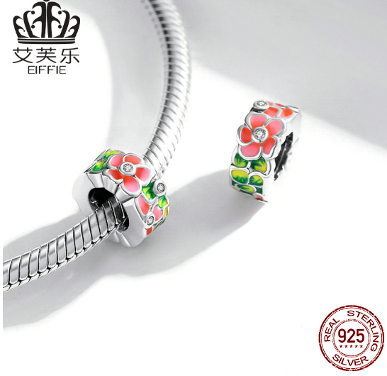 New Fashion Beaded Colorful Flower Beaded Sterling Silver Color Drip Oil Bracelet Accessories s925 Silver Beads