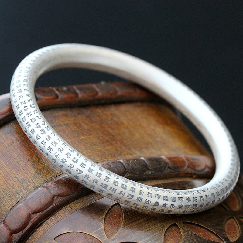 S999 Sterling Silver Jewelry Wholesale Handmade Silver Bangle Buddhist Sutra Compassionate Silver... – photo 2 – Avaiya Gems