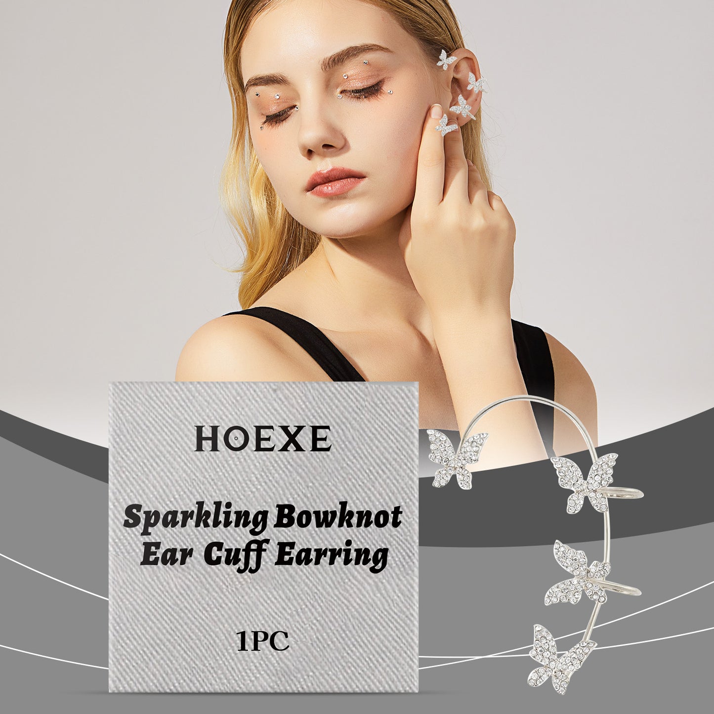 Hoexe Shiny Bow Ear Clip Diamond-Encrusting Butterfly Niche Ear Clip Fashion Everything Temperame... – photo 2 – Avaiya Gems