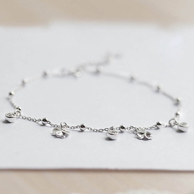 Four Leaf Clover Sterling Silver Anklet Korean Fashion Fresh Silver Jewelry S925 Sterling Silver ... – photo 2 – Avaiya Gems
