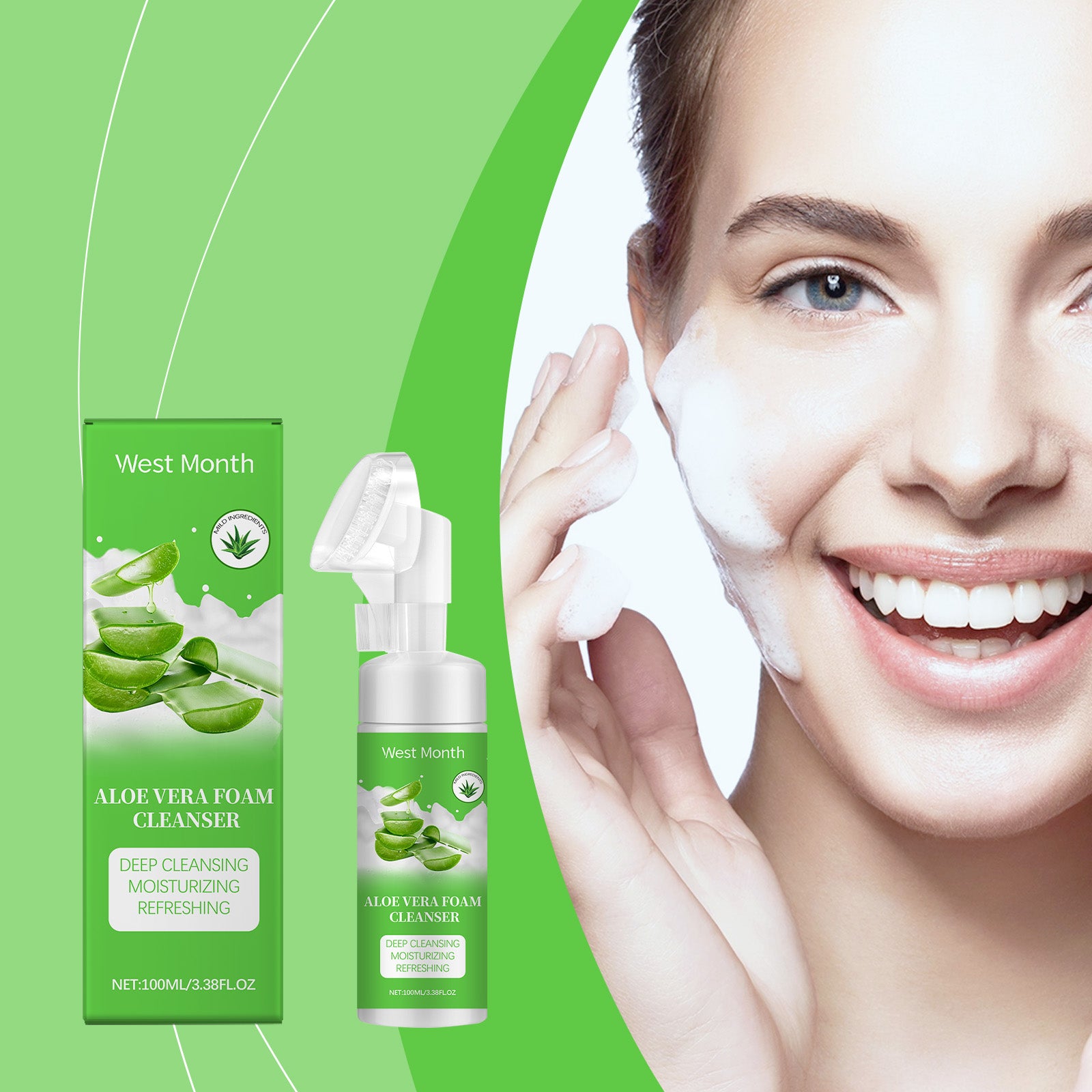 West&Month Aloe Vera Foam Cleanser Moisturizes, Moisturizes, Gently Cleanses Pores And Refreshes – photo 2 – Avaiya Gems