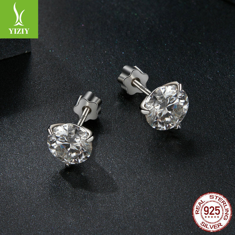 Silver Charm Simple and Elegant Sparkling Moissanite Earrings Classic Three Claw Moissanite Diamond s925 Pure Silver Earrings