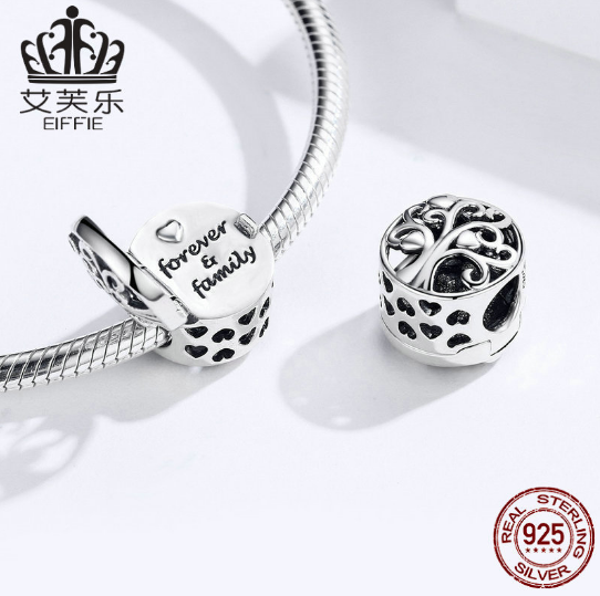 Sterling Silver S925 Family Tree of Life Beaded Handmade DIY Bracelet Accessories Open Silver Beads