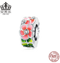 New Fashion Beaded Colorful Flower Beaded Sterling Silver Color Drip Oil Bracelet Accessories s925 Silver Beads