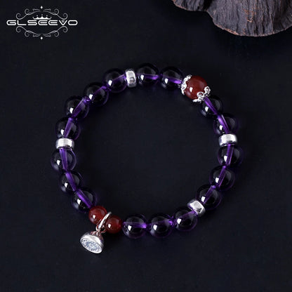 GLSEEVO 925 Sterling Silver Women Bracelet Natural Stone Amethyst Agate Gift Adjustable Bracelets... – photo 4 – Avaiya Gems