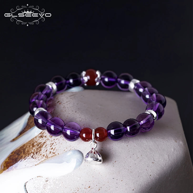 GLSEEVO 925 Sterling Silver Women Bracelet Natural Stone Amethyst Agate Gift Adjustable Bracelets... – photo 2 – Avaiya Gems