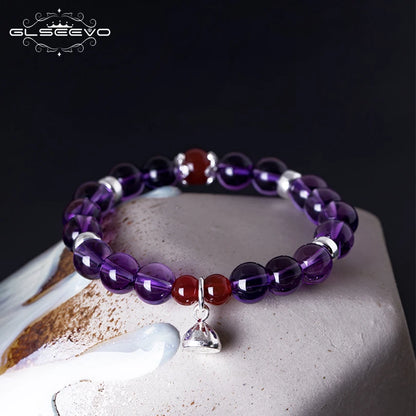 GLSEEVO 925 Sterling Silver Women Bracelet Natural Stone Amethyst Agate Gift Adjustable Bracelets... – photo 2 – Avaiya Gems