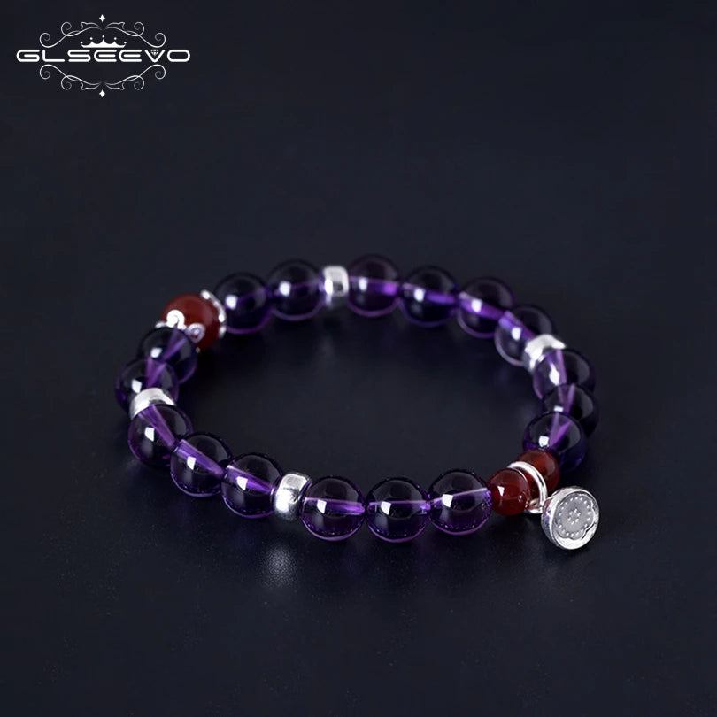 GLSEEVO 925 Sterling Silver Women Bracelet Natural Stone Amethyst Agate Gift Adjustable Bracelets... – photo 3 – Avaiya Gems