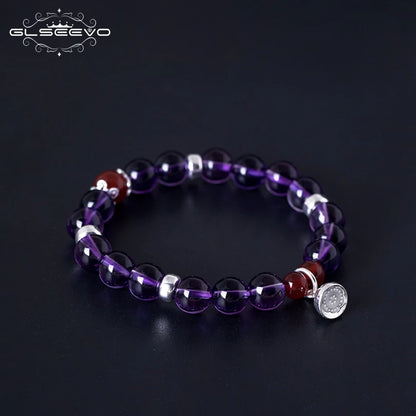 GLSEEVO 925 Sterling Silver Women Bracelet Natural Stone Amethyst Agate Gift Adjustable Bracelets... – photo 3 – Avaiya Gems