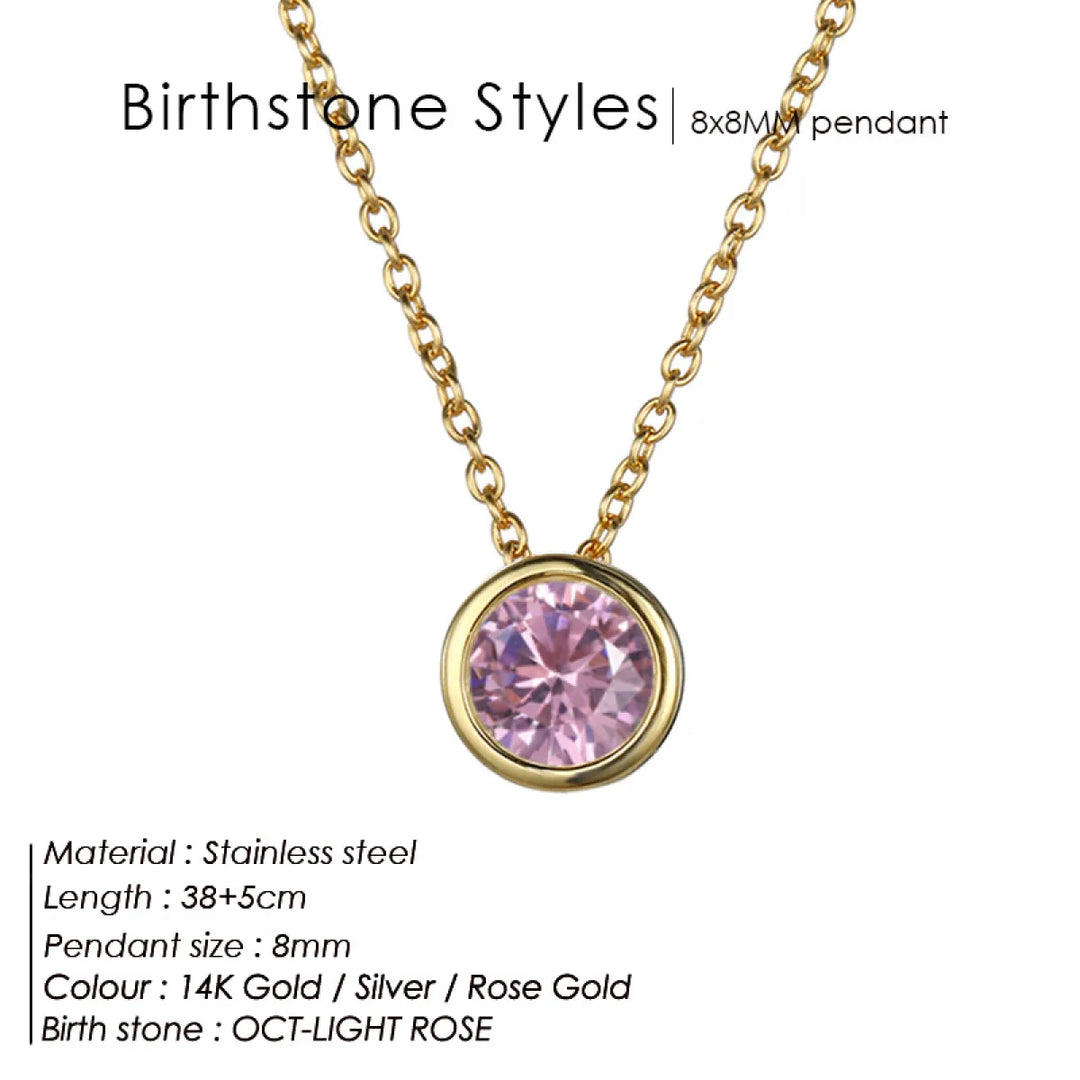 Birthstone Necklace – Stainless Steel Geometric Pendant Jewelry