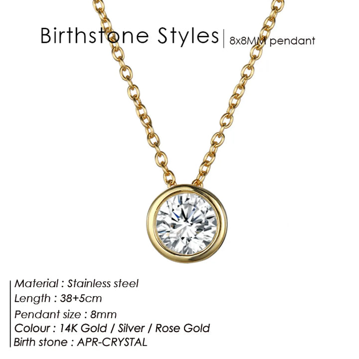 Birthstone Necklace – Stainless Steel Geometric Pendant Jewelry