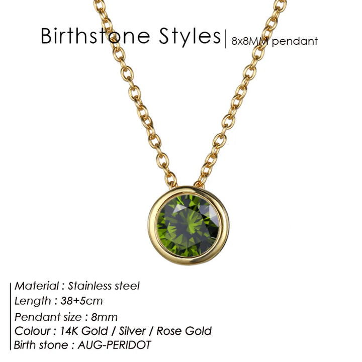 Birthstone Necklace – Stainless Steel Geometric Pendant Jewelry