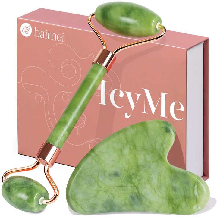 Jade Roller &amp; Gua Sha Facial Tool Set – Skincare Massage Kit for Women