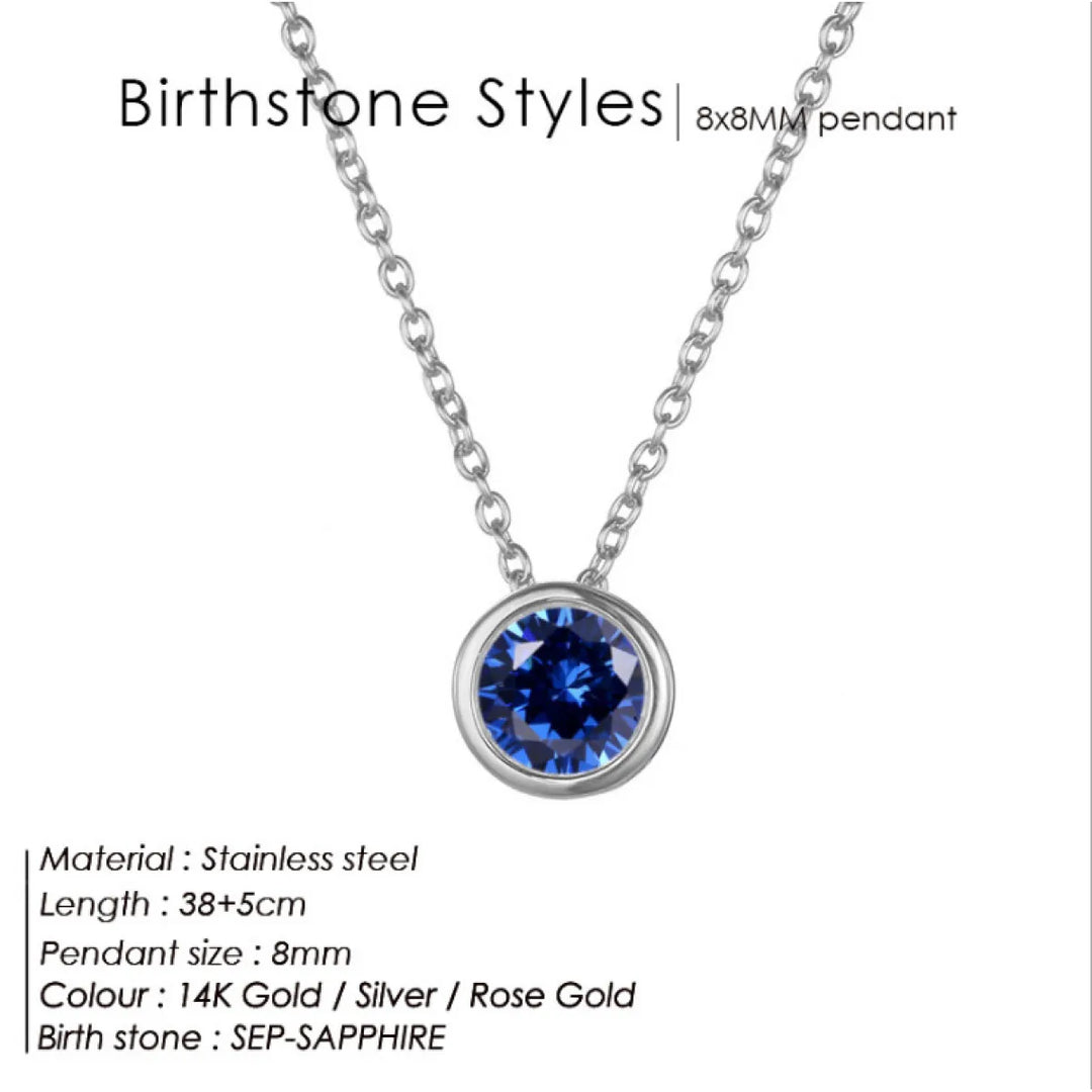 Birthstone Necklace – Stainless Steel Geometric Pendant Jewelry
