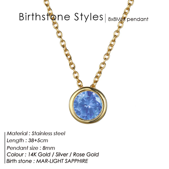 Birthstone Necklace – Stainless Steel Geometric Pendant Jewelry